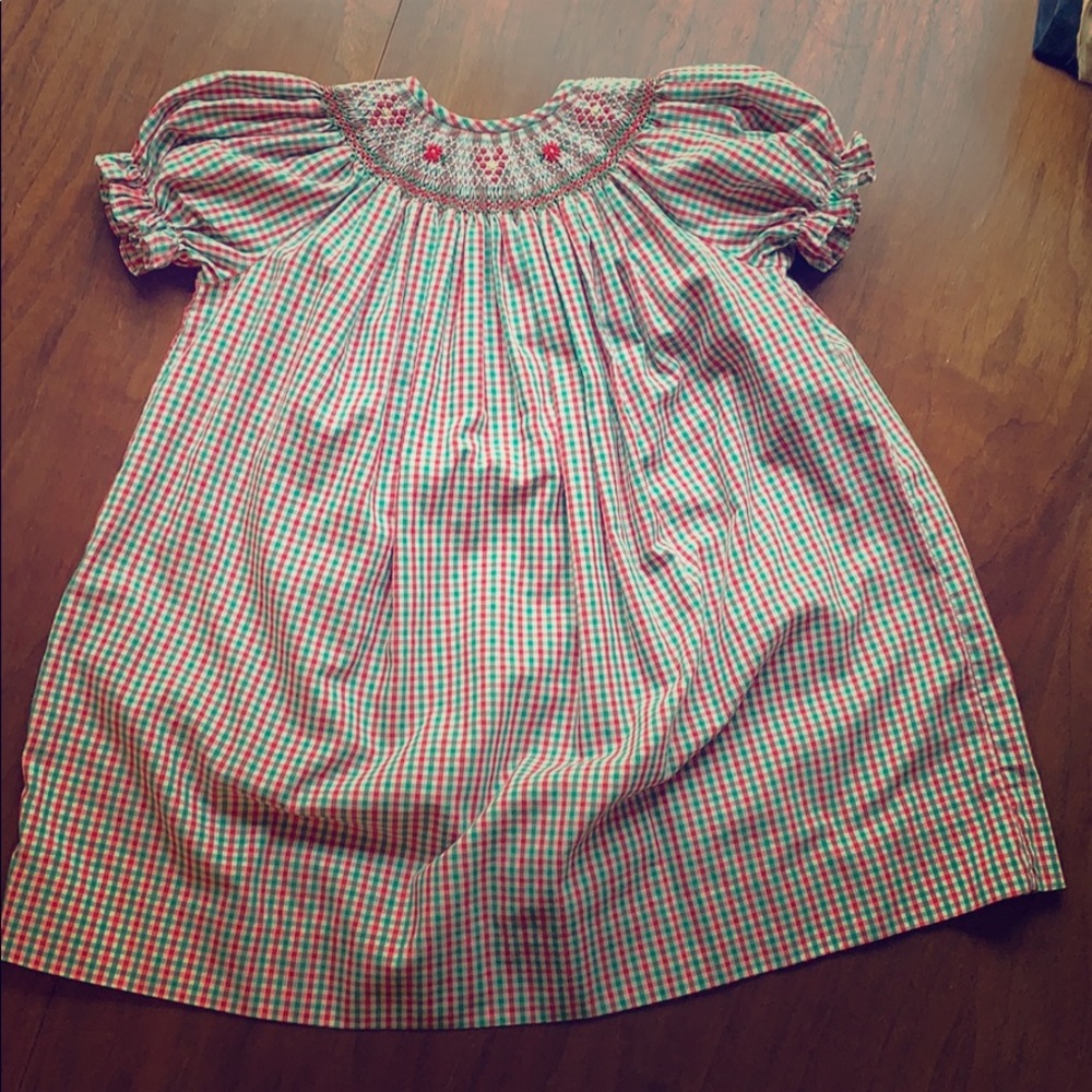 Be Mine Bishop Dress White with Red & Green 2T